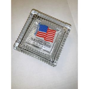 Glass Trinket Box w Lid Former McKinley Grand Hotel Canton Ohio 4" Square EUC